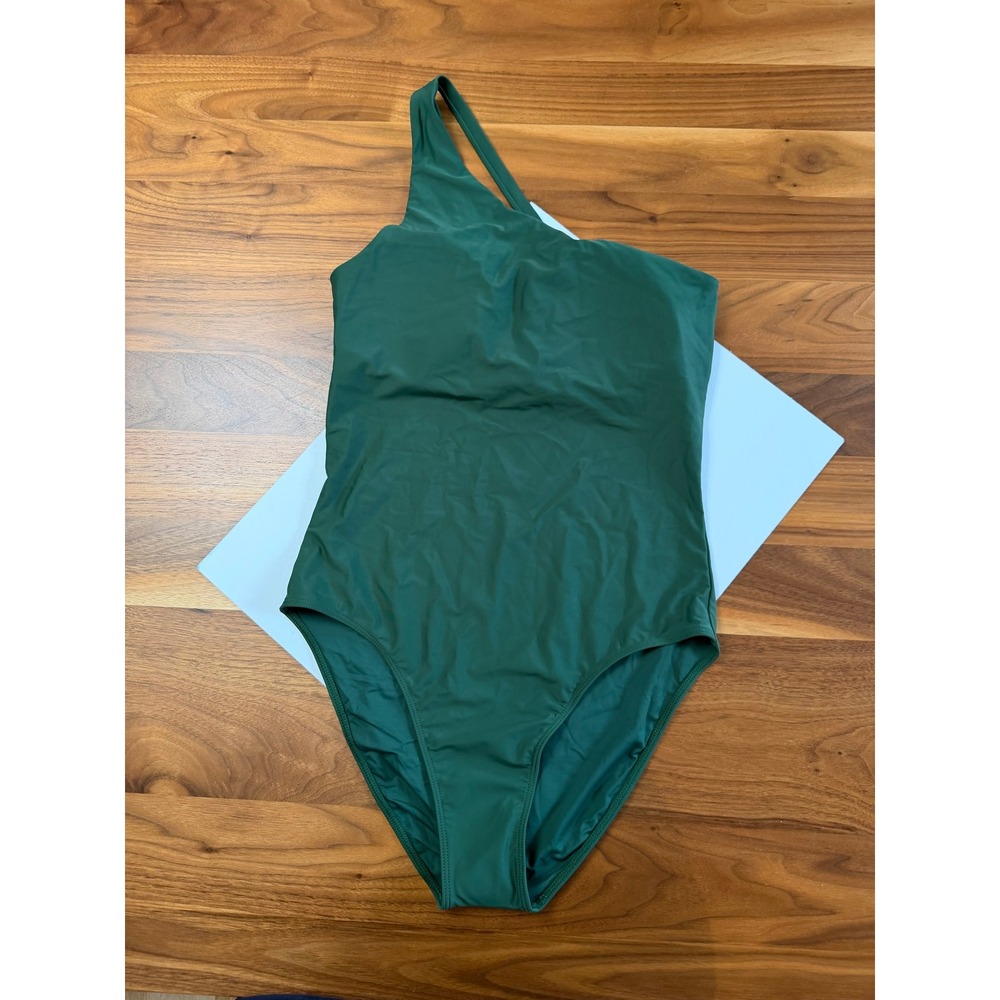 New Quince One Shoulder Swimsuit Large Green Asymmetric Recycled Nylon One Piece - Picture 3 of 7